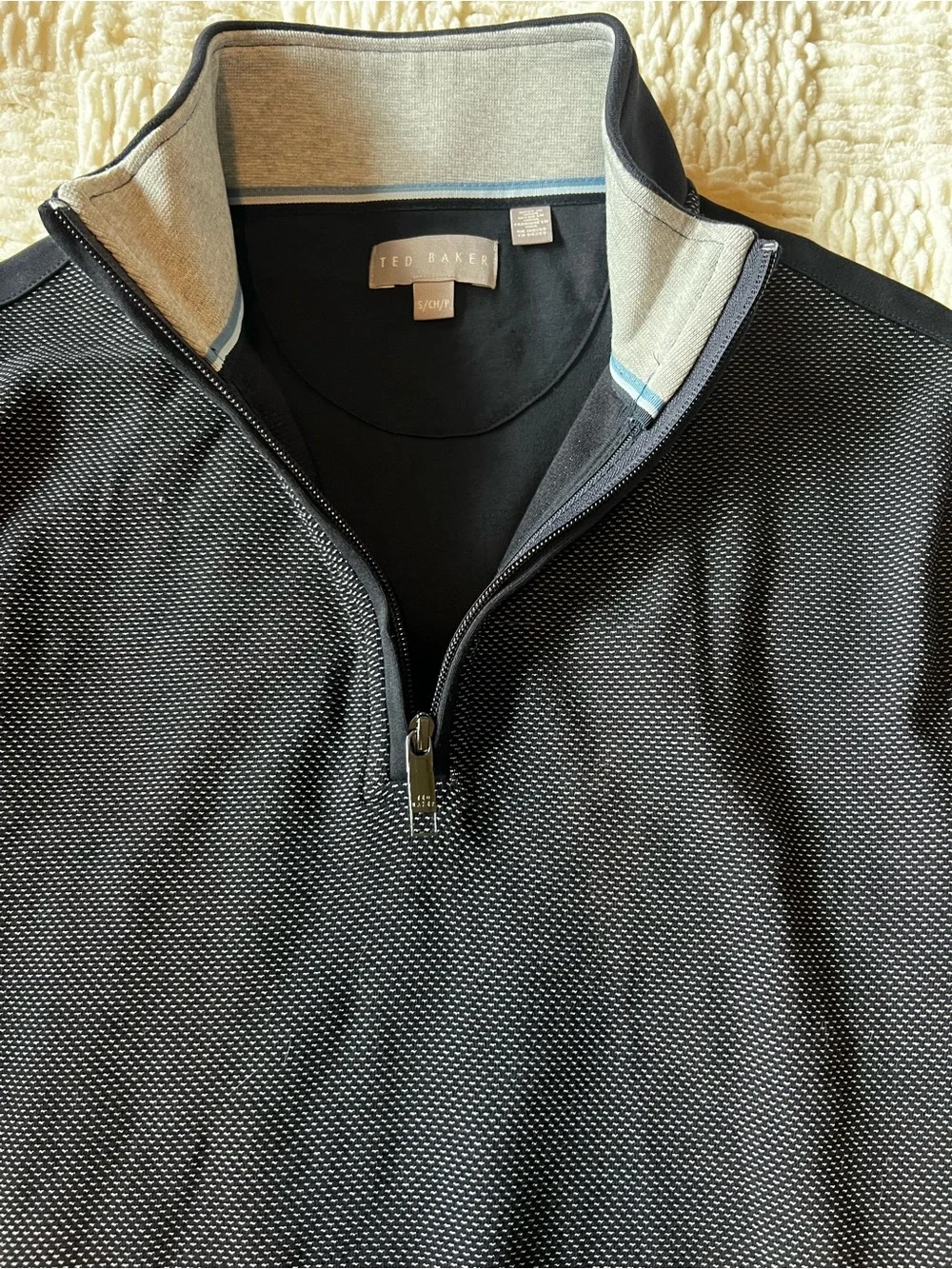 Ted Baker Men's Black and Gray Quarter-Zip Textured Sweatshirt